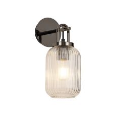 Urasawa Wall Light Switched, 1 x E27, Black Chrome With 14cm Tubular Ribbed Glass, Clear