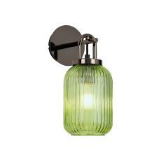 Urasawa Wall Light Switched, 1 x E27, Black Chrome With 14cm Tubular Ribbed Glass, Green