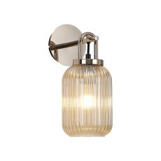 Urasawa Wall Light Switched, 1 x E27, Polished Nickel With 14cm Tubular Ribbed Glass, Champagne