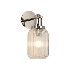 Urasawa Wall Light Switched, 1 x E27, Polished Nickel With 14cm Tubular Ribbed Glass, Clear