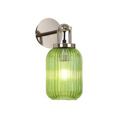 Urasawa Wall Light Switched, 1 x E27, Polished Nickel With 14cm Tubular Ribbed Glass, Green