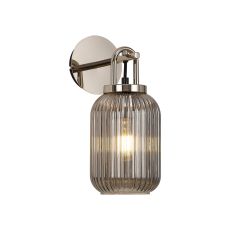 Urasawa Wall Light Switched, 1 x E27, Polished Nickel With 14cm Tubular Ribbed Glass, Smoked