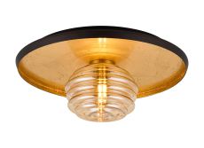 Ocaso 36cm Flush Ceiling/Wall Light, 1 Light G9, Gold Leaf/Coffee/Amber Rippled Glass Shade