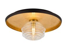 Ocaso 36cm Flush Ceiling/Wall Light, 1 Light G9, Gold Leaf/Coffee/Clear Rippled Glass Shade