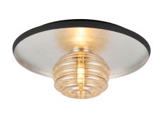 Ocaso 36cm Flush Ceiling/Wall Light, 1 Light G9, Silver Leaf/Anthracite/Amber Rippled Glass Shade