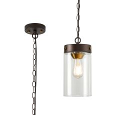 Brunello Single Pendant 1 Light E27, Brown Oxide/Gold Bronze With Clear Glass Shade