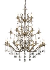 Zinta 100cm Pendant 3 Tier 22 Light E14 Antique Brass/Crystal, (ITEM REQUIRES CONSTRUCTION/CONNECTION) Item Weight: 26.4kg