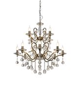 Zinta 75cm Pendant 2 Tier 12 Light E14 Antique Brass/Crystal, (ITEM REQUIRES CONSTRUCTION/CONNECTION) Item Weight: 15.0kg